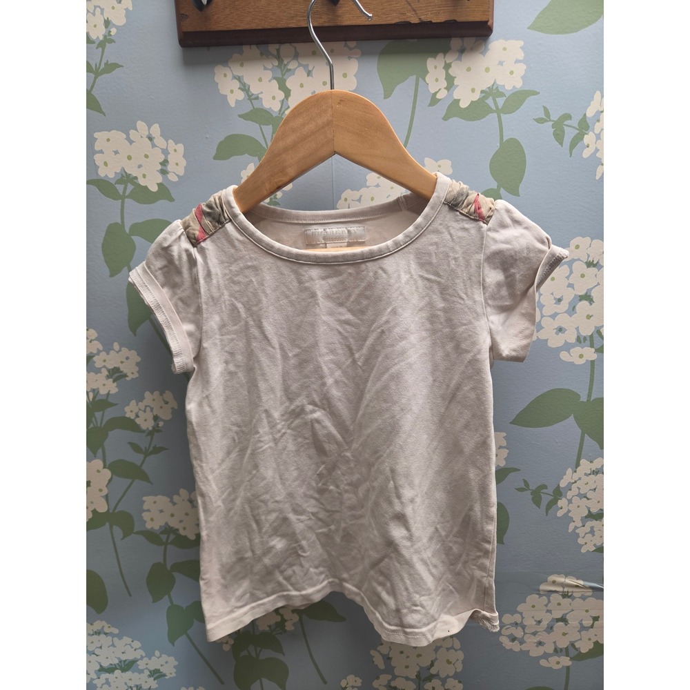 Burberry Children Kids White Short Sleeve Check Shoulder Tee Shirt 4Y 104cm